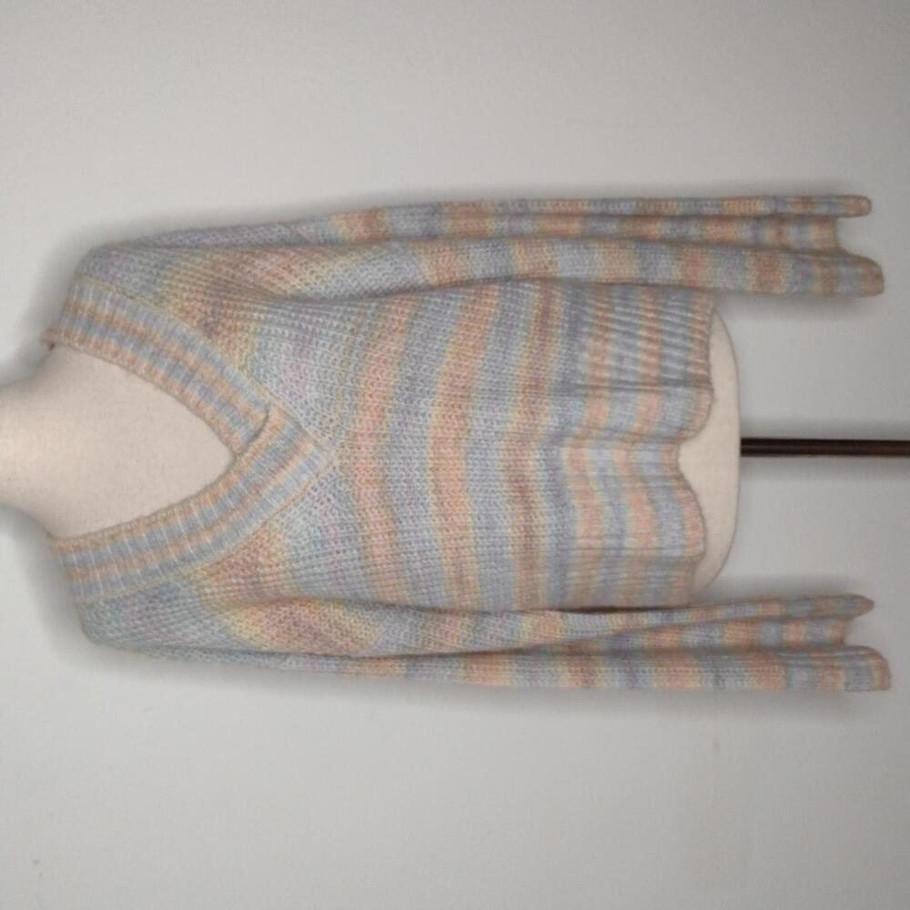 Guess Pastel Striped V-Neck Sweater in Blue, Pink, Yellow